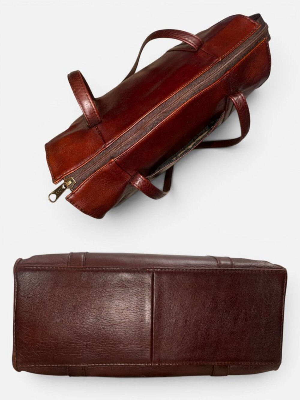 VTG NAOT Tote Burgundy Brown Oiled Leather Shoulder Bag 90s Israel Y2K Laptop - Picture 7 of 10